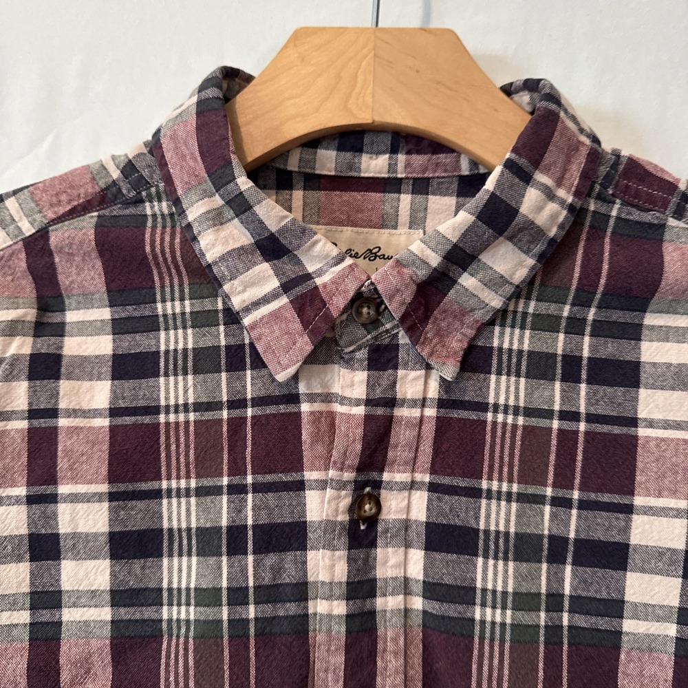 Eddie Bauer Flannel Shirt Mens XL Black/Rust/White Plaid Long Sleeve 100% Cotton